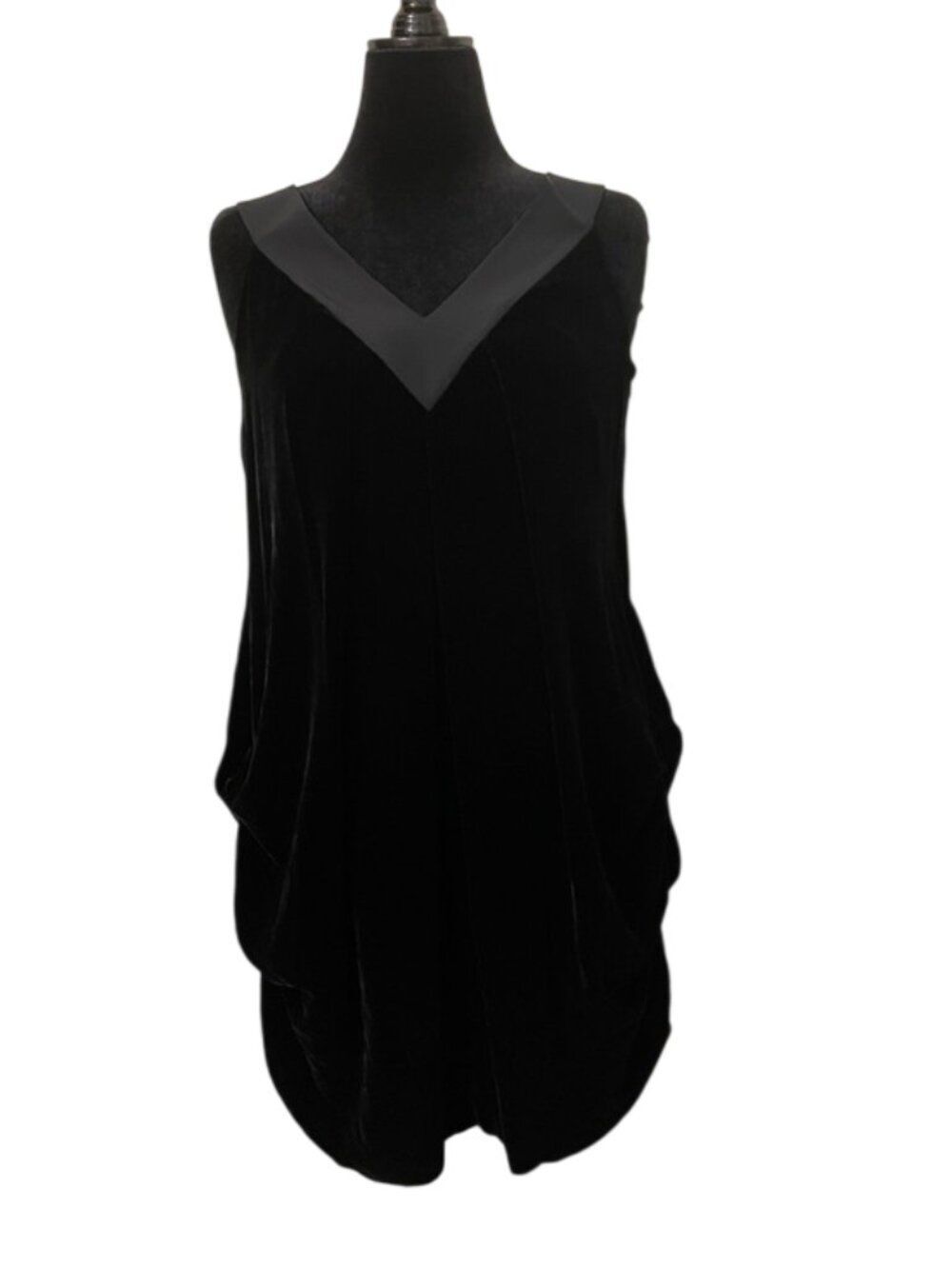 Lafayette 148 Black Silk Blend Velvet Draped Ruched Dress Size 6 Cocktail V-Neck